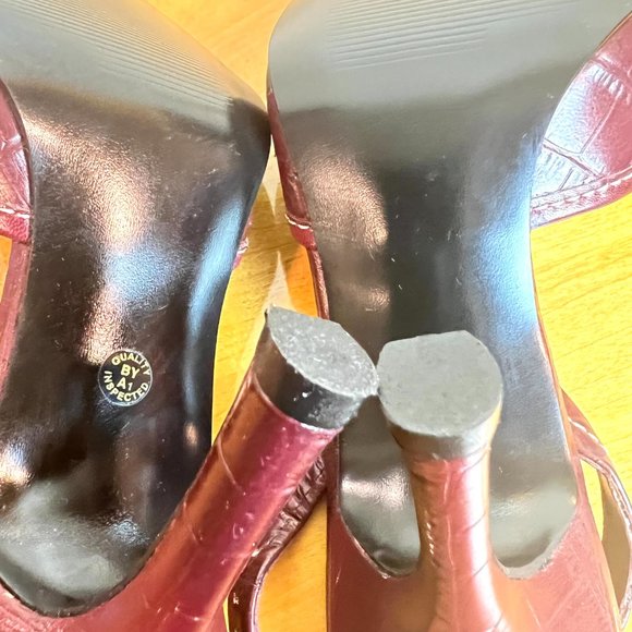 Worthington Size 6.5 Burgundy Mahogany‎ Red Croc Alligator Peep Toe Heels Shoes - Picture 11 of 13